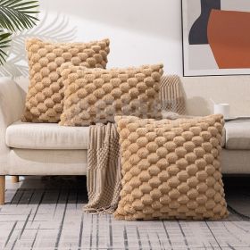 Plush Faux Fur Throw Pillow Covers Plaid Texture Decorative Pillow Case Cushion Cover (Color: Brown, size: 30X50Cm)