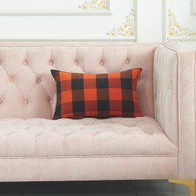 2PCS Cotton orange and black checkered pillow case, multi-size fall interior decoration, suitable for sofa, bed, autumn, Halloween (Color: As Pic, size: 30*50Cm)