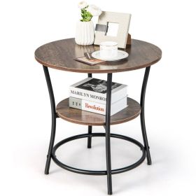 2-Tier Round End Table with Open Storage Shelf and Sturdy Metal Frame (Color: Natural)