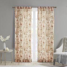 Printed Floral Rod Pocket and Back Tab Voile Sheer Curtain (Color: As Pic)
